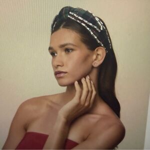 Lele Sadoughi Embellished Plaid Padded Headband Black & Green& Red, NWT & pouch